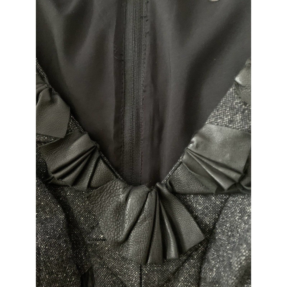 Rebecca Taylor Women’s Herringbone Gray Wool Silk Lambs Leather Trim Size 6 - Picture 6 of 14